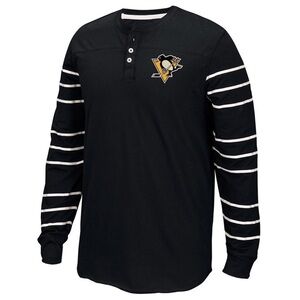 NHL CCM Penguins Throwback 3-Button Henley Vintage T-Shirt Collection